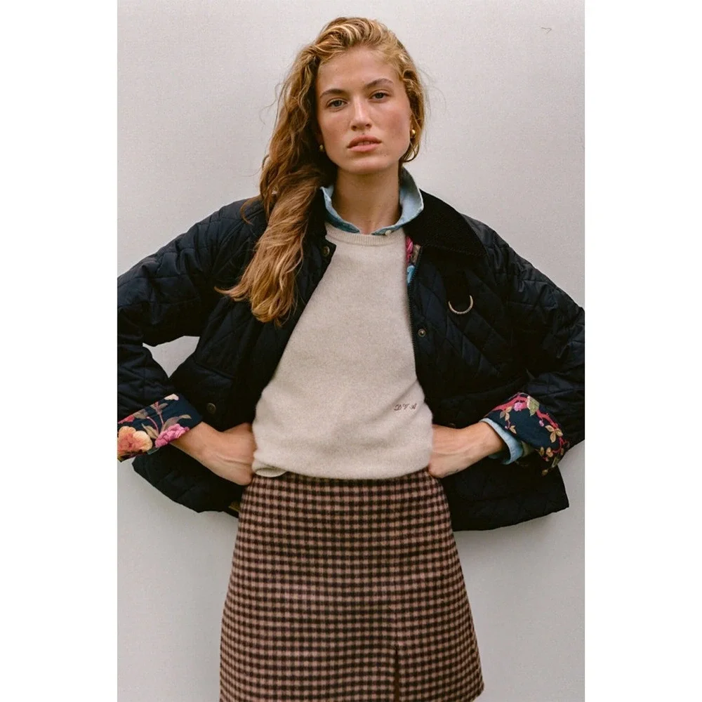 Barbour x Tuckernuck Kinsley Quilted Jacket Black Floral Lined Womens Sz 12 - Picture 4 of 16